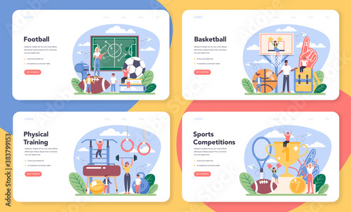 Physical education or school sport class web banner or landing page