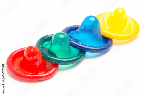 Four colourful condoms photo