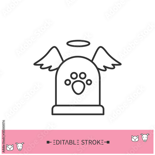 Pet memorial line icon. Pet tombstone. Domestic animal funerary. Pet, canine cemetery. Home pets life and pet owners community concept. Isolated vector illustration. Editable stroke 