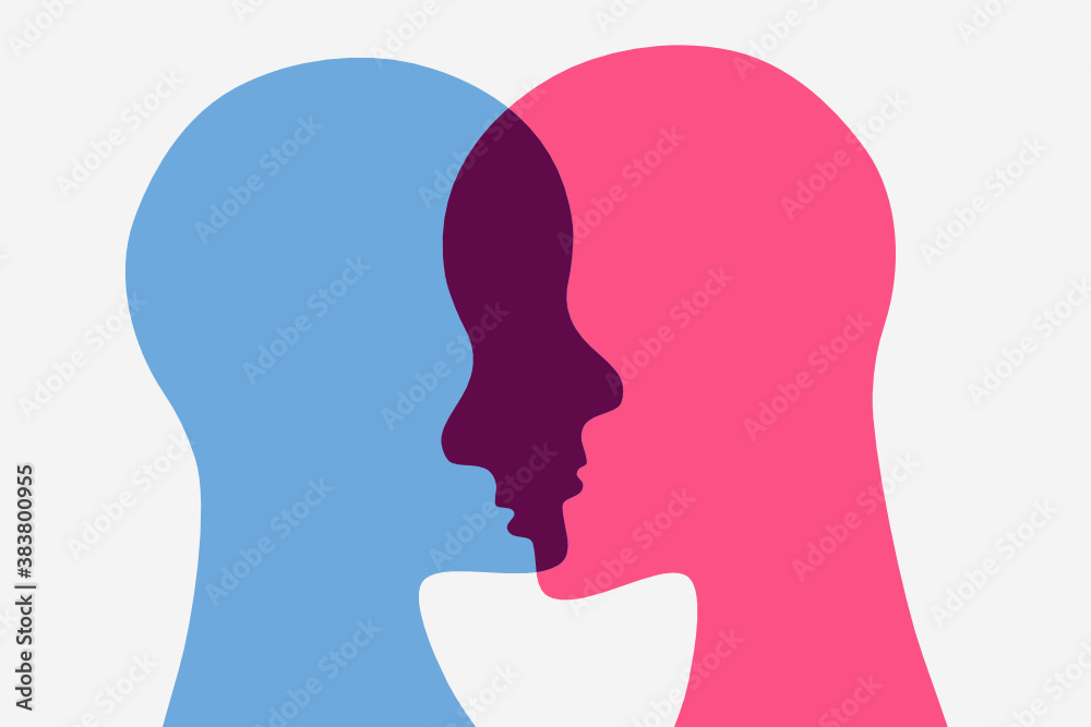 Togetherness concept illustration. Human heads intersecting each other. Togetherness concept illustration. Human heads intersecting each other.
