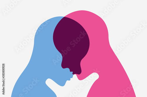  Unity and empathy concept illustration Human heads intersecting each other.  photo