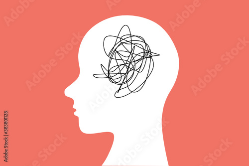 Confused feeling concept illustration. Human head flat outline icon. Vector.