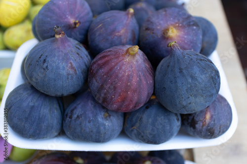 Fresh ripe fruits of blue figs.
