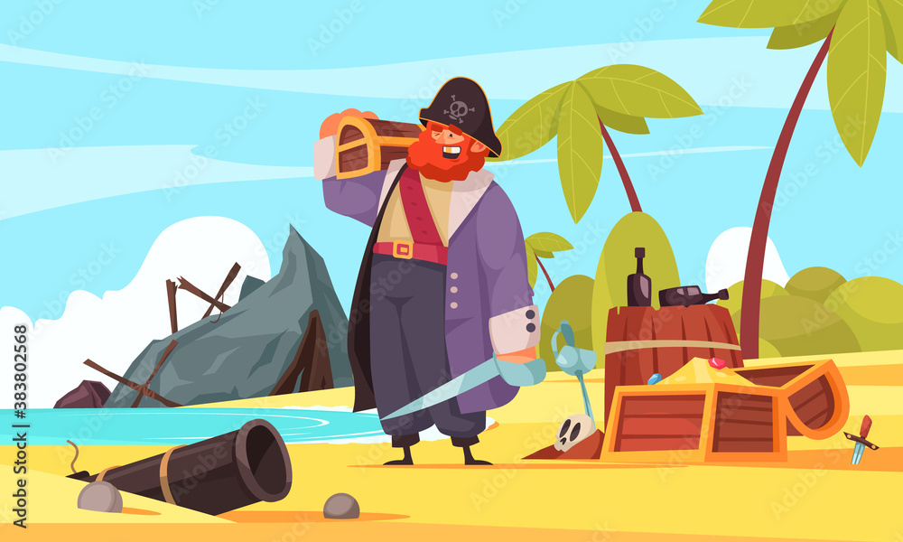 Fototapeta premium Pirates Treasure Island Composition