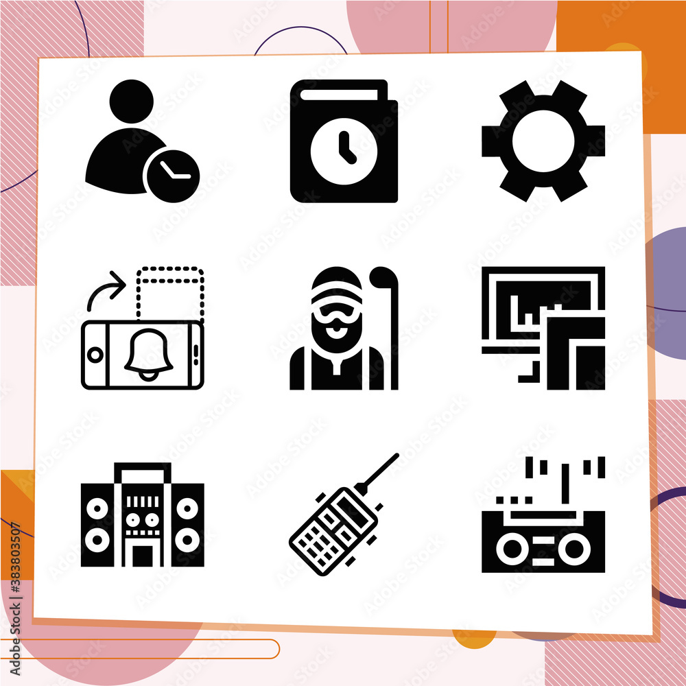 Simple set of 9 icons related to clock Simple set of 9 icons related to clock