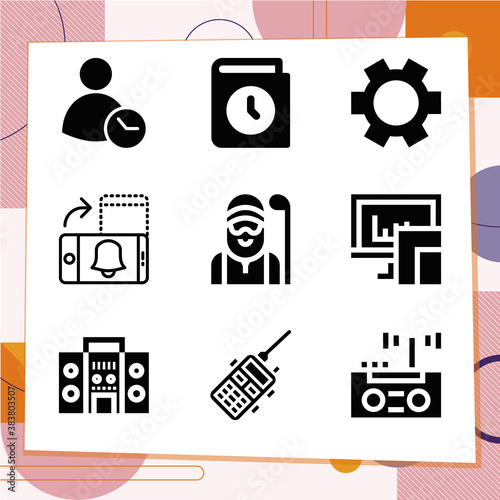 Simple set of 9 icons related to clock