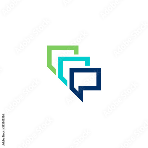three geometric talk balloons logo from rectangles
