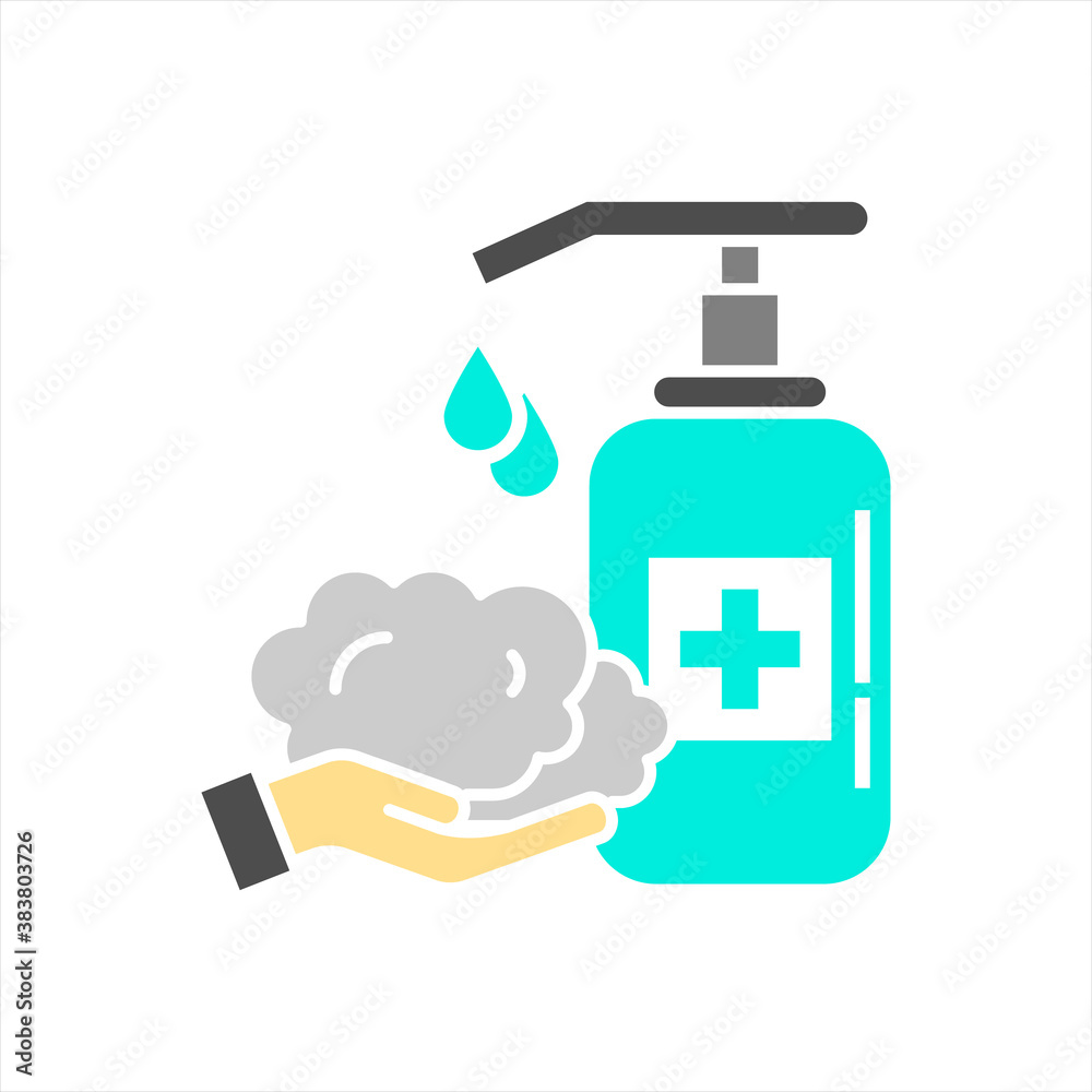 Washing hand with sanitizer liquid soap vector line icon. eps 10 Washing hand with sanitizer liquid soap vector line icon. eps 10