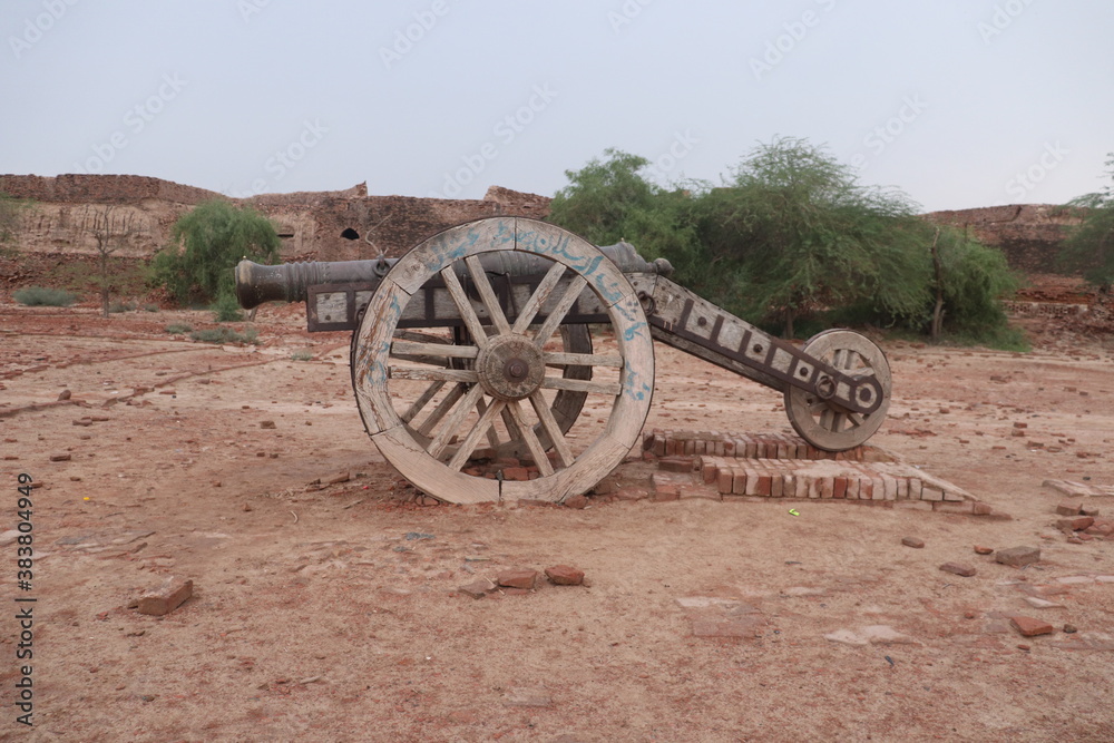 old wooden cannon in the fortress