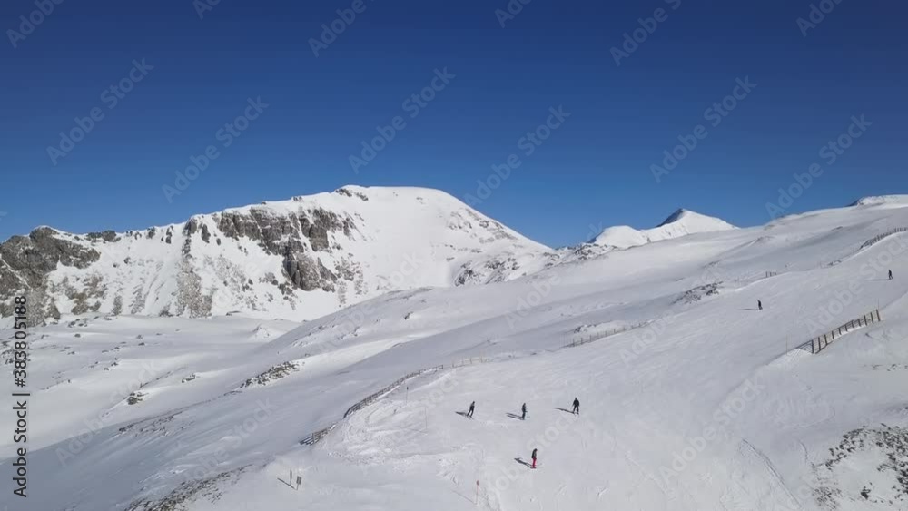 Aerial view of skiers on ski slopes Obertauern, Salzburger Land of Austria. Aerial view of skiers on ski slopes Obertauern, Salzburger Land of Austria.