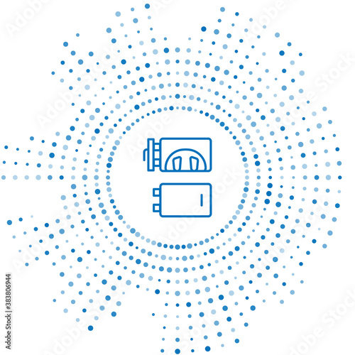 Blue line Crematorium icon isolated on white background. Abstract circle random dots. Vector.