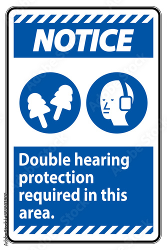 Notice Sign Double Hearing Protection Required In This Area With Ear Muffs & Ear Plugs