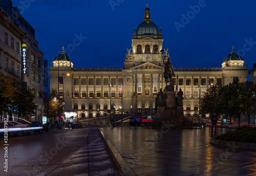 Night Prague, Wenceslas square after the rai