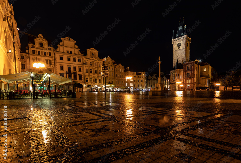 Prague night, old town square after the rain