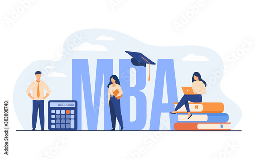 Graduate students studying business administration and management, getting master degree. Flat vector illustration for education, knowledge, MBA school concept