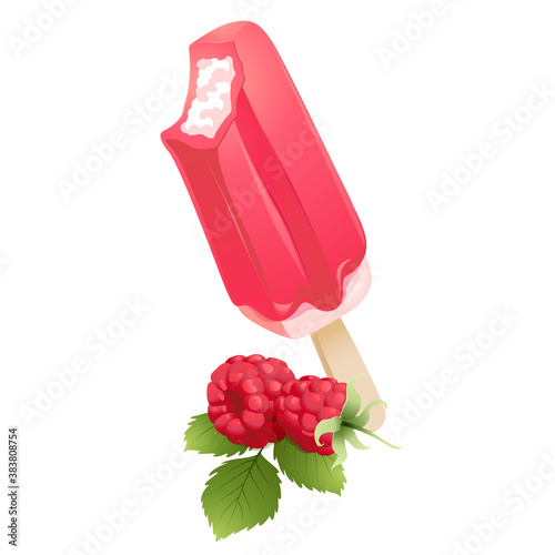 Vector Illustration Icon of raspberry Ice-cream with berries. Su