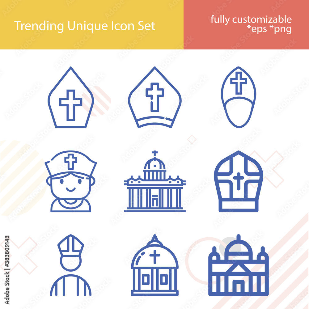 Simple set of papal related lineal icons.