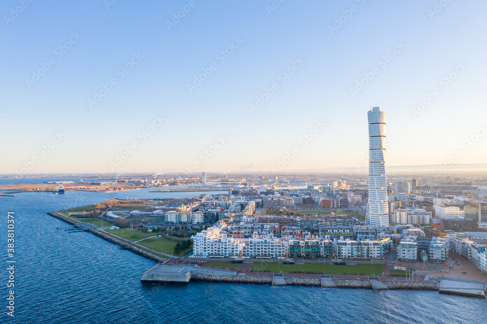 Drone photo of Västra Hamnen in Malmö, souther Sweden