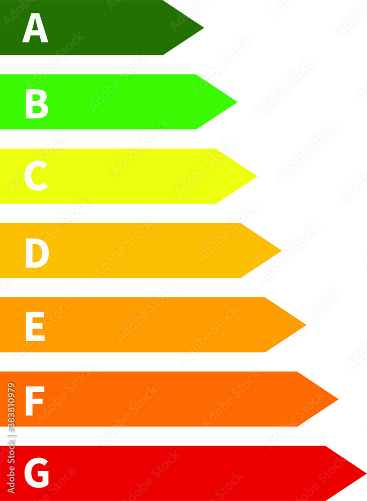 Vector illustration energy efficiency rating from A to G. Illustration classification energy, isolated on white/ Energy efficiency rating scale Vector illustration energy efficiency rating from A to G. Illustration classification energy, isolated on white/ Energy efficiency rating scale