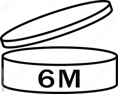 expiration date 6 months icon, period after opening symbol modern, icon for packaging design, pao, simple vector Illustration