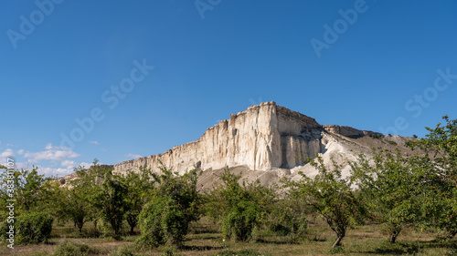 natural white rock of the Crimean mountains with blue sky