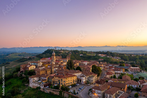 Aerial photo of La Morra village in PIedmont, Italy