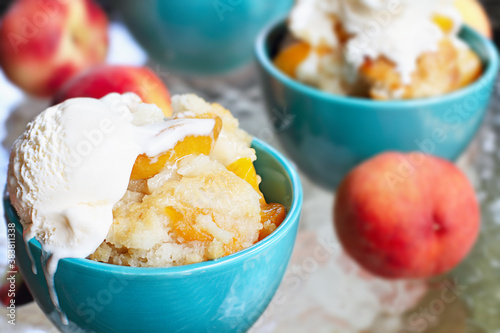 Canvas Print Peach Cobbler and Vanilla Ice Cream