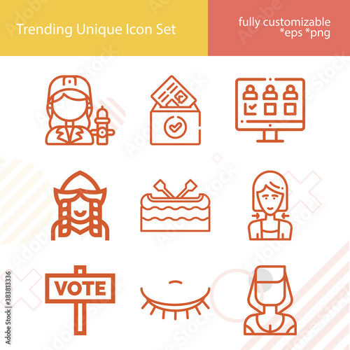 Simple set of suffrage related lineal icons.