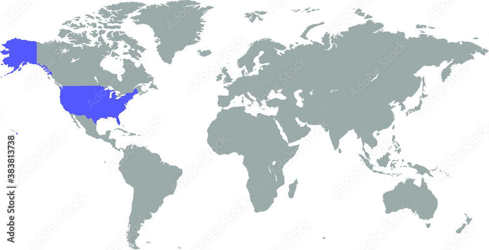 US world map highlighted with blue mark vector background illustration.