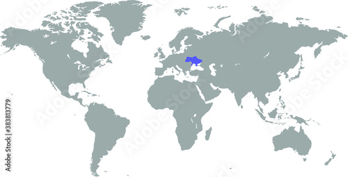 Ukraine on detailed world map. The location of the country of Ukraine on the world map