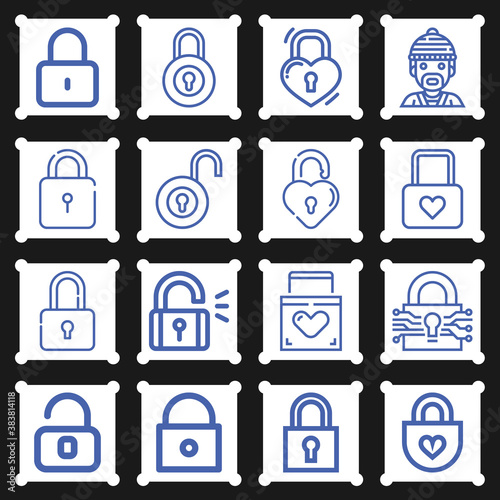 16 pack of padlock  lineal web icons set