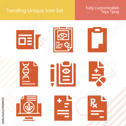 Simple set of medical report related filled icons.