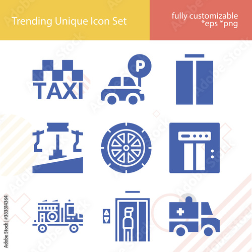 Simple set of elevator related filled icons.