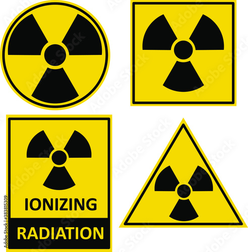 Set of vector warning stickers with radioactive materials or ionizing radiation sign. Vector icons set. EPS 10