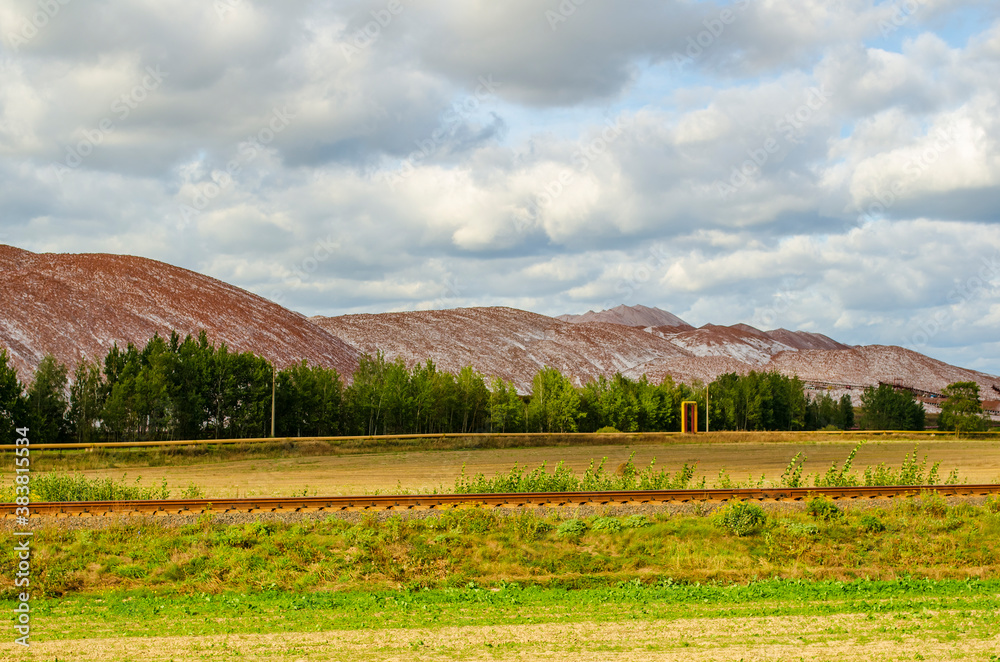 landscape of the ore mountains of the Soligorsk mountains