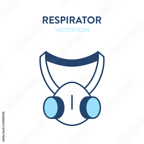 Respirator outline icon. Vector illustration of a half-face elastomeric air-purifying respirator. Dual cartridge respirator, disposable half facepiece mask, antiviral protection