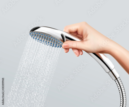 Shower Head In Hand Realistic Background