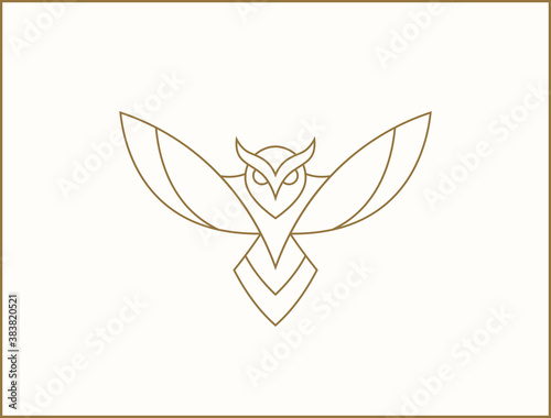 Modern minimal owl illustration. Linear owl logo.
 photo