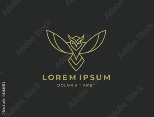 Modern minimal owl illustration. Linear owl logo.
