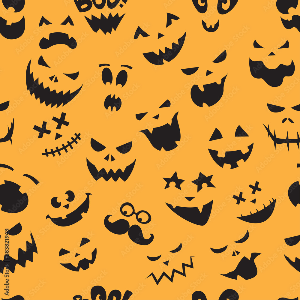 Fototapeta premium Seamless pattern Of Vintage Happy Halloween flat emotocons. Halloween Scrapbook Elements. Vector illustration. Cute Halloween Characters.