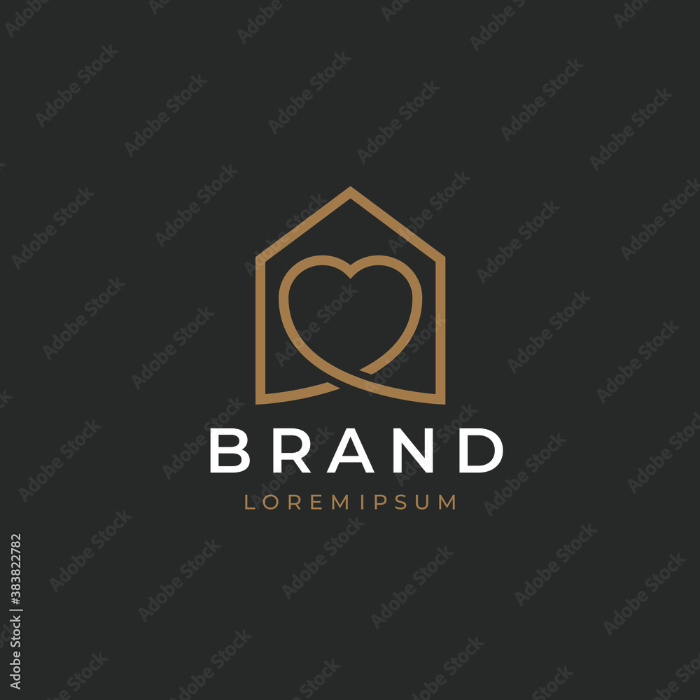 House and heart combined vector icon. Line art logo.
