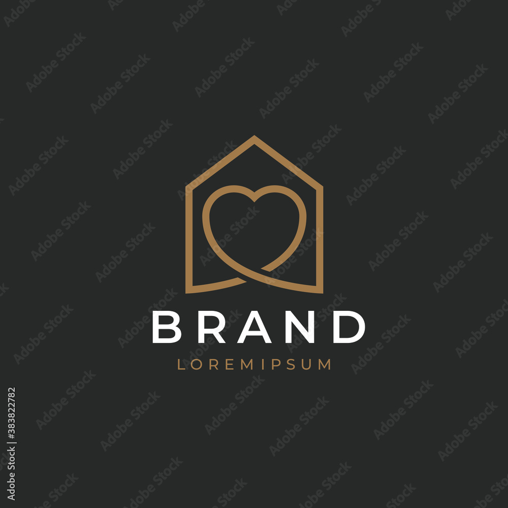 House and heart combined vector icon. Line art logo.
House and heart combined vector icon. Line art logo.