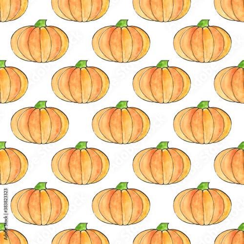 Cute hand drawn pumpkin seamless pattern, hand drawn pumpkins - great as Thanksgiving background, wallpaper, web page background, wrapping paper and etc. Halloween seamless pattern. Endless