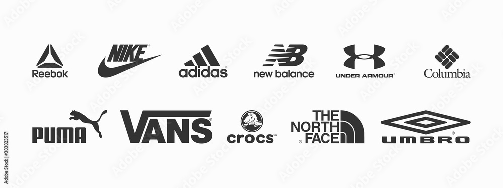 Vector logos of popular sportswear brands. Nike, Adidas, Under Armour ...