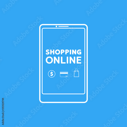 Shopping online poster. wallpaper. free space for text. shopping online on smartphone.