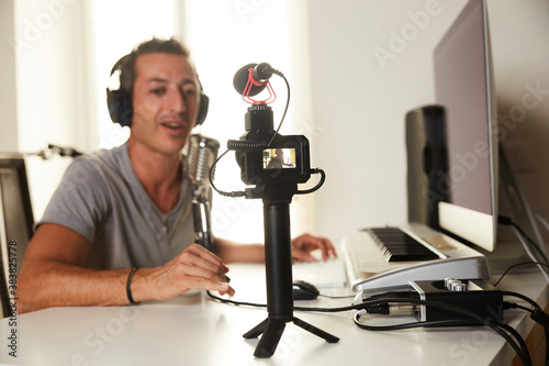 video blogger talking abouy music recording
