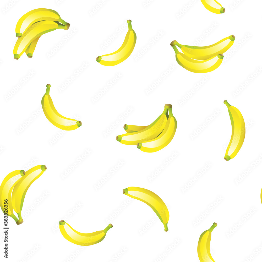 Tropical yellow banana seamless pattern on white background. Vector illustration