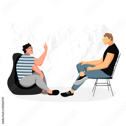 people are talking. two people are discussing sitting opposite. interview. vector image