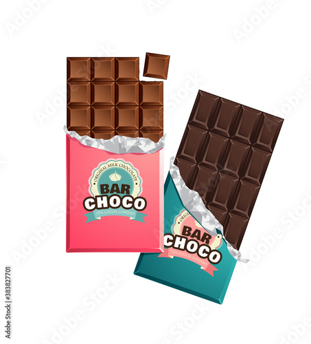 Dark and milk candy chocolate bars in vintage bar wrappers.
