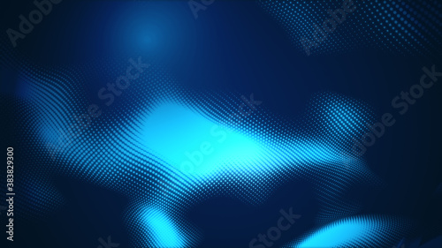 Dot blue wave light screen gradient texture background. Abstract technology big data digital background. 3d rendering.